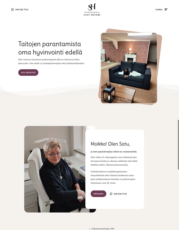Psykoterapia Satu Haveri, WordPress kotisivut yritykselle
