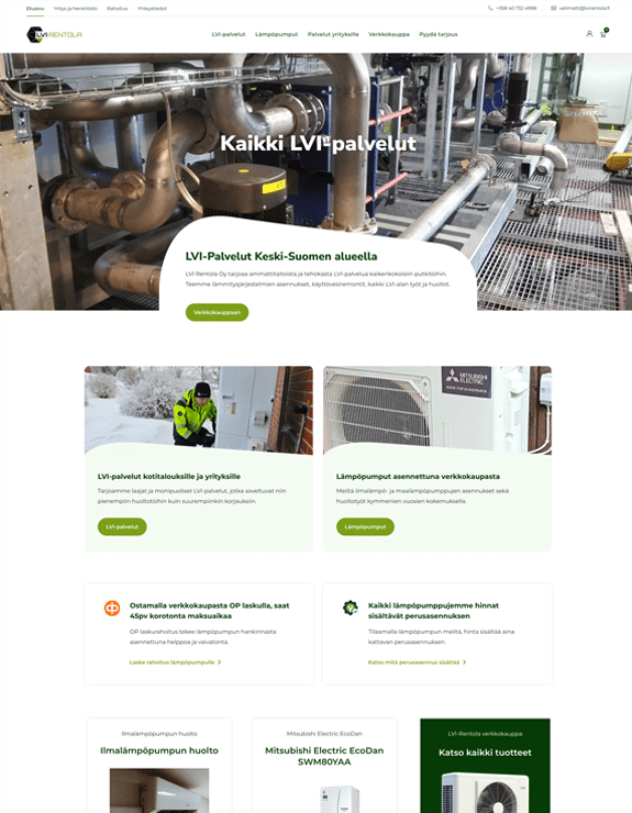 LVI-rentola WordPress verkkosivujen muutos WooCommerce verkkokaupaksi