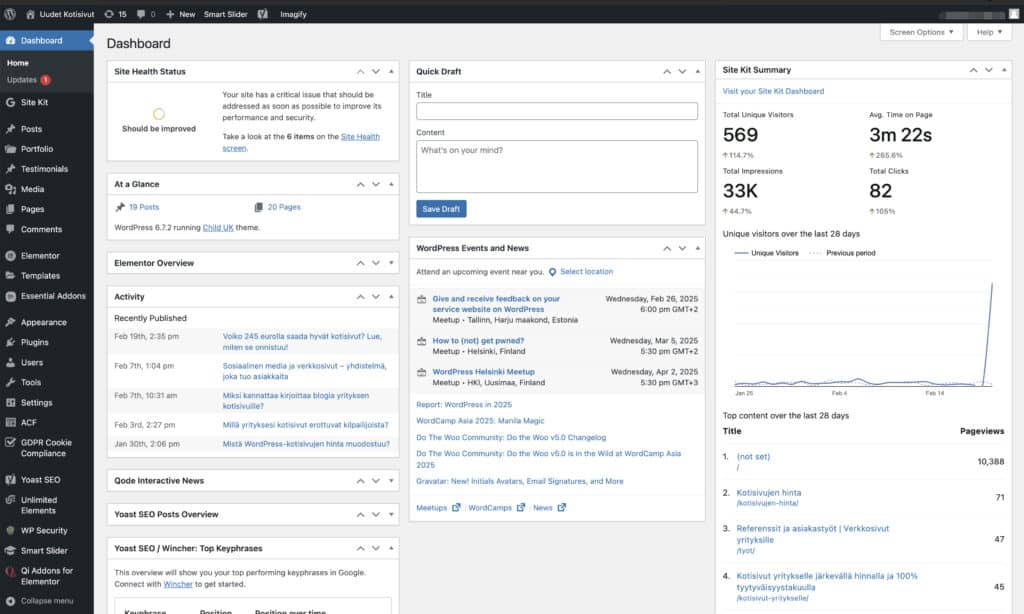 WordPress-kotiisivut