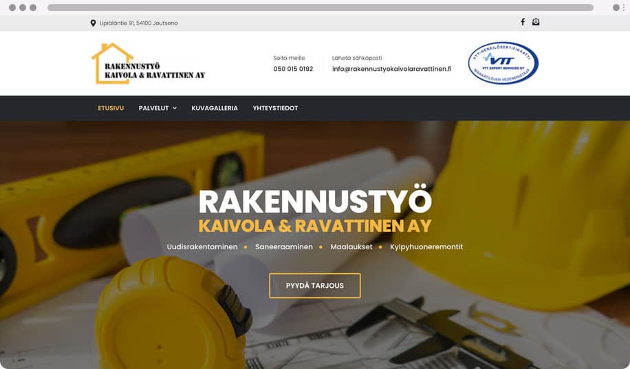 Rakennustyö Kaivola & Ravattinen - WordPress kotisivut yritykselle