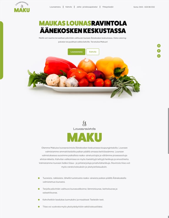 Tyylikkäät WordPress kotisivut lounasravintolalle